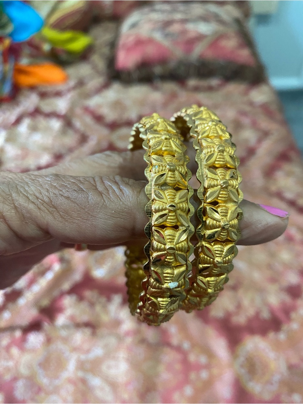 Stanley Floral Embossed Gold Bangles